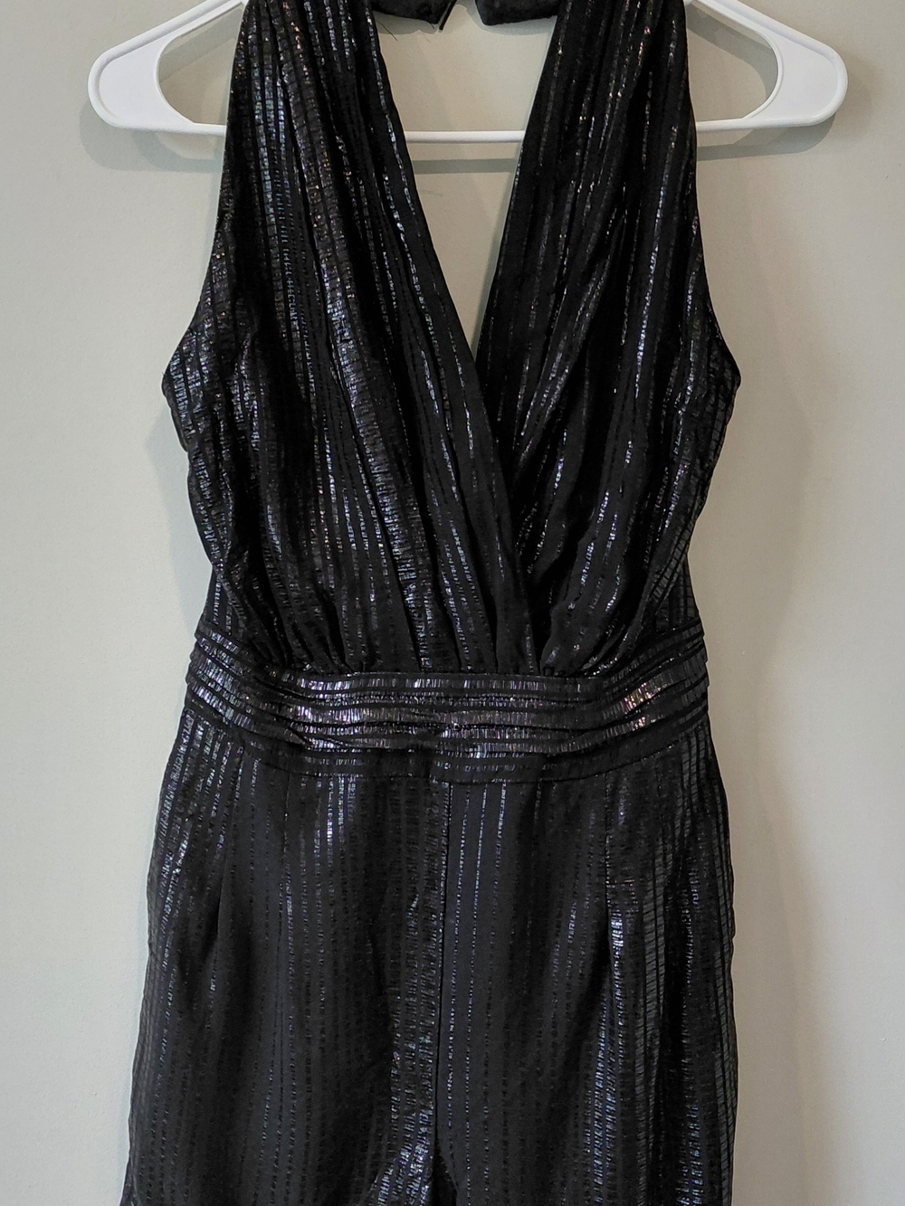 Reiss Black Metallic-Striped Jumpsuit